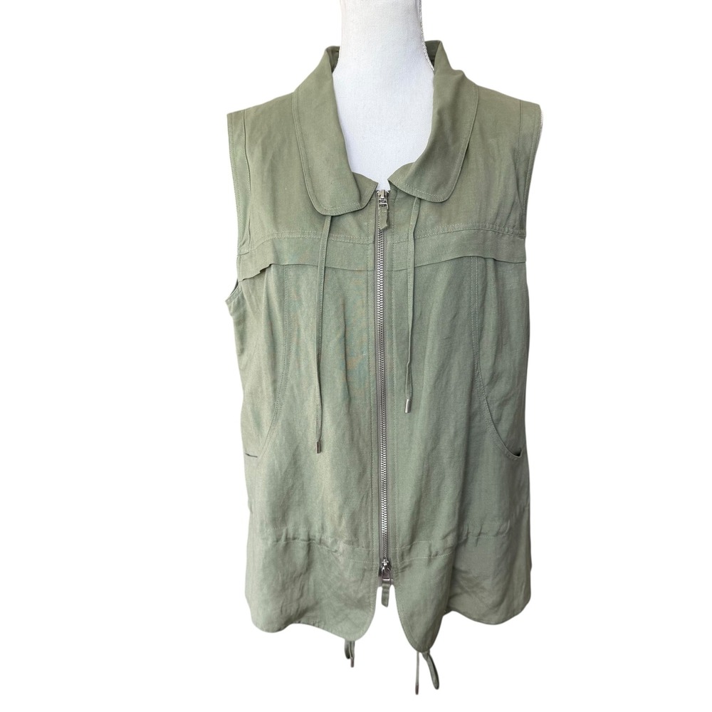 Lafayette 148‎ Sage Green Linen Blend Zip Utility Vest Size L